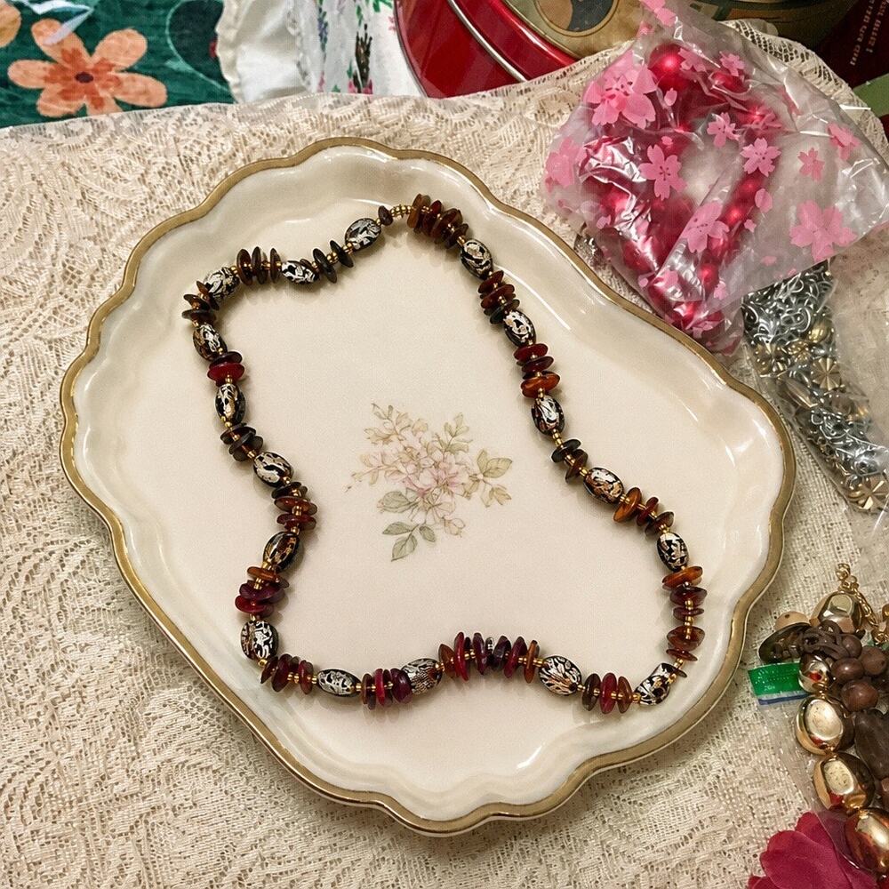 Bohemian Rhapsody Earth Tone Ceramic Floral Beaded Necklace